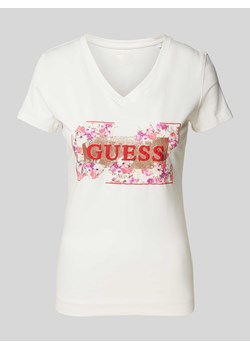 T-shirt z kwiatowym wzorem i nadrukiem z logo ze sklepu Peek&Cloppenburg  w kategorii Bluzki damskie - zdjęcie 172182676