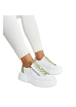 Biało-zielone skórzane sneakersy Atyaf białe ze sklepu ButyModne.pl w kategorii Trampki damskie - zdjęcie 172183659