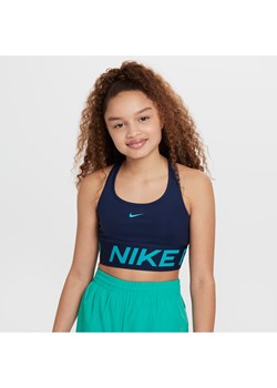 Dziewczęcy stanik sportowy Nike Pro Swoosh - Niebieski ze sklepu Nike poland w kategorii Staniki dla dziewczynki - zdjęcie 172184646