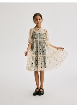 Reserved - Tiulowa sukienka w groszki - kremowy ze sklepu Reserved w kategorii Sukienki dziewczęce - zdjęcie 172194695