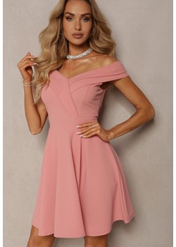 Różowa Rozkloszowana Sukienka z Dekoltem w Łódkę Cerania ze sklepu Renee odzież w kategorii Sukienki - zdjęcie 172194856
