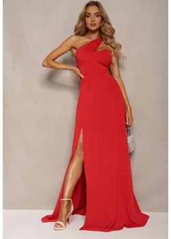 Czerwona Sukienka o Rozkloszowanym Kroju na Jedno Ramię z Głębokim Rozcięciem Efiela ze sklepu Renee odzież w kategorii Sukienki - zdjęcie 172194886