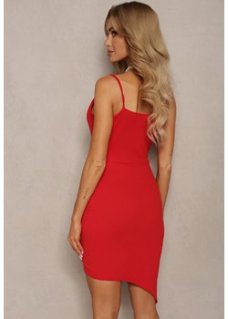 Czerwona Sukienka na Ramiączkach o Asymetrycznym Wykończeniu z Dekoltem w Serek Sholla ze sklepu Renee odzież w kategorii Sukienki - zdjęcie 172194888
