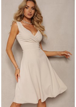 Beżowa Kopertowa Sukienka Wieczorowa na Ramiączkach Puremia ze sklepu Renee odzież w kategorii Sukienki - zdjęcie 172194956