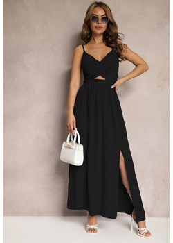 Czarna Sukienka z Wycięciami na Ramiączkach z Wycięciami i Gumką w Talii Lomiara ze sklepu Renee odzież w kategorii Sukienki - zdjęcie 172194996