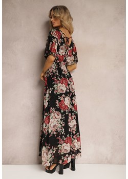 Czarno-Różowa Sukienka z Gumką w Talii i Kopertowym Dekoltem Wiązana na Plecach Cevona ze sklepu Renee odzież w kategorii Sukienki - zdjęcie 172195016