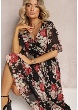 Czarno-Różowa Sukienka z Gumką w Talii i Kopertowym Dekoltem Wiązana na Plecach Cevona ze sklepu Renee odzież w kategorii Sukienki - zdjęcie 172195019