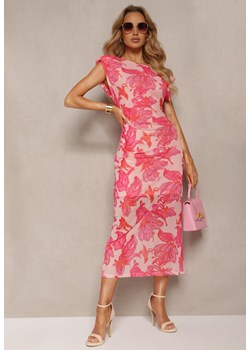 Różowa Dopasowana Sukienka z Siateczki w Kwiaty Zoneri ze sklepu Renee odzież w kategorii Sukienki - zdjęcie 172195079