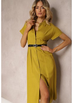 Zielona Sukienka Koszulowa z Lnem i Wiskozą Jucilla ze sklepu Renee odzież w kategorii Sukienki - zdjęcie 172195089