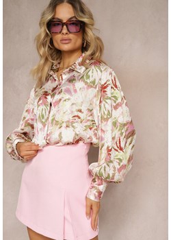 Beżowo-Różowa  Koszula z Guzikami i Nadrukiem z Metalicznym Połyskiem Crimalia ze sklepu Renee odzież w kategorii Koszule damskie - zdjęcie 172197877