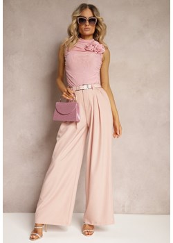 Różowe Spodnie Palazzo High Waist z Szerokimi Nogawkami i Paskiem z Metalową Klamrą Oinna ze sklepu Renee odzież w kategorii Spodnie damskie - zdjęcie 172197907