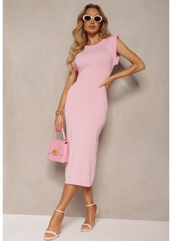 Różowa Prążkowana Sukienka o Dopasowanym Kroju z Rozcięciem Tomeria ze sklepu Renee odzież w kategorii Sukienki - zdjęcie 172197917