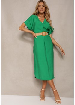 Zielona Sukienka z Wiskozy z Trójkątnym Dekoltem i Paskiem z Plecionki Diremia ze sklepu Renee odzież w kategorii Sukienki - zdjęcie 172198027