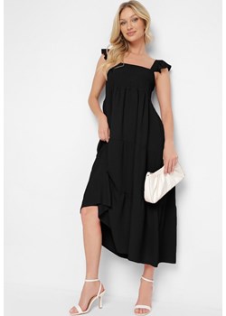 Czarna Sukienka na Ramiączkach z Falbankami o Rozkloszowanym Kroju Ebisena ze sklepu Born2be Odzież w kategorii Sukienki - zdjęcie 172198287