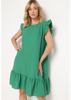 Zielona Rozkloszowana Sukienka z Falbanką na Dole i przy Rękawach Biojara ze sklepu Born2be Odzież w kategorii Sukienki - zdjęcie 172198357