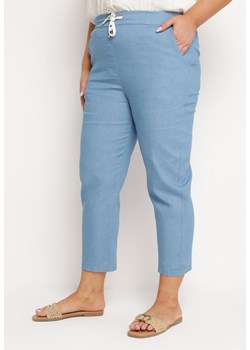 Jasnoniebieskie Bawełniane Spodnie z Wysokim Stanem i Gumką w Pasie Zakończoną Troczkami Wedira ze sklepu Born2be Odzież w kategorii Spodnie damskie - zdjęcie 172198709