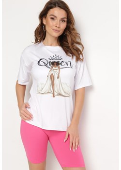 Różowo-Biały Komplet T-shirt z Nadrukiem i Kolarki z Wysokim Stanem Jannesca ze sklepu Born2be Odzież w kategorii Komplety i garnitury damskie - zdjęcie 172198758