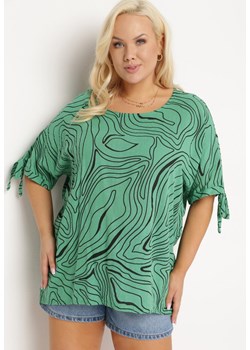 Zielona Bluzka z Ozdobnym Wiązaniem przy Rękawach Fialia ze sklepu Born2be Odzież w kategorii Bluzki damskie - zdjęcie 172199627