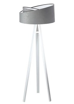 Szaro-biała lampa stojąca trójnóg welurowa - S023-Dorsa ze sklepu Edinos.pl w kategorii Lampy podłogowe - zdjęcie 172207556