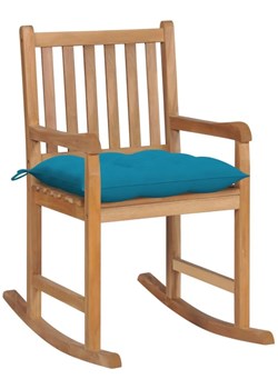 Drewniany fotel bujany z jasnoniebieską poduszką - Mecedora ze sklepu Edinos.pl w kategorii Fotele - zdjęcie 172207957