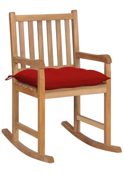 Drewniany fotel bujany z czerwoną poduszką - Mecedora ze sklepu Edinos.pl w kategorii Fotele - zdjęcie 172207976