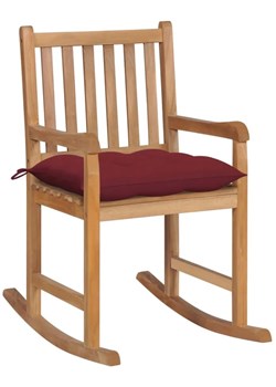 Drewniany fotel bujany z bordową poduszką - Mecedora ze sklepu Edinos.pl w kategorii Fotele - zdjęcie 172207989