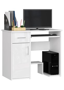 Białe biurko z szufladą pod komputer w połysku - Cyrkus 3X ze sklepu Edinos.pl w kategorii Biurka i sekretarzyki - zdjęcie 172209198