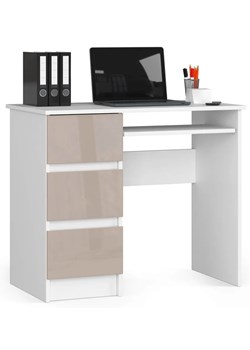 Minimalistyczne biurko z półkami białe + cappuccino połysk - Miren 5X ze sklepu Edinos.pl w kategorii Biurka dziecięce - zdjęcie 172209477