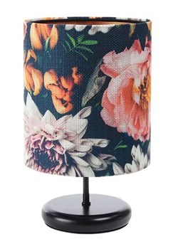 Czarna lampka nocna z abażurem w kwiaty - S383-Olfa ze sklepu Edinos.pl w kategorii Lampy stołowe - zdjęcie 172211057