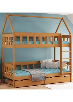 Piętrowe łóżko domek dla dzieci z szufladami, olcha - Gigi 4X 160x80 cm ze sklepu Edinos.pl w kategorii Łóżka dziecięce - zdjęcie 172213345