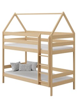 Skandynawskie łóżko piętrowe domek z naturalnego drewna, sosna - Zuzu 3X 180x90 cm ze sklepu Edinos.pl w kategorii Łóżka dziecięce - zdjęcie 172213749