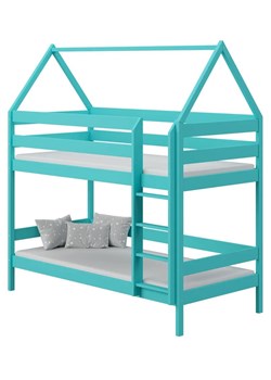 Drewniane piętrowe łóżko dziecięce 2-osobowe domek, turkus - Zuzu 3X 190x90 cm ze sklepu Edinos.pl w kategorii Łóżka dziecięce - zdjęcie 172213819