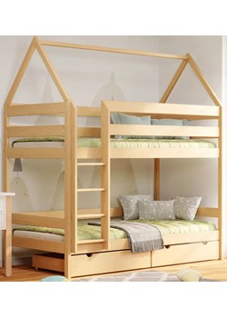 Piętrowe łóżko domek z szufladą do sypialni dziecięcej, sosna - Zuzu 4X 180x90 cm ze sklepu Edinos.pl w kategorii Łóżka dziecięce - zdjęcie 172213869