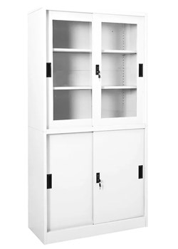 Biała szafa biurowa na klucz z witryną - Uneza ze sklepu Edinos.pl w kategorii Szafy - zdjęcie 172218439