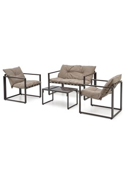 Beżowy zestaw ogrodowy sofa + 2 fotele + ława Nilda ze sklepu Edinos.pl w kategorii Zestawy mebli ogrodowych - zdjęcie 172223199