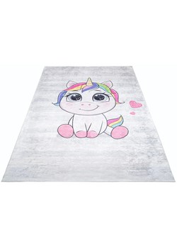 Prostokątny dywan dziecięcy z tęczowym jednorożcem - Puso 3X ze sklepu Edinos.pl w kategorii Tekstylia dziecięce - zdjęcie 172223886