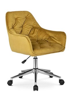 Musztardowe welurowe krzesło obrotowe - Omir ze sklepu Edinos.pl w kategorii Krzesła do biurka - zdjęcie 172226066