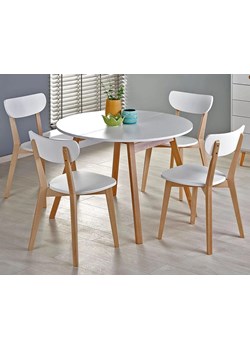 Okrągły rozkładany stół z 4 krzesłami - Merolo ze sklepu Edinos.pl w kategorii Zestawy mebli kuchennych - zdjęcie 172226685