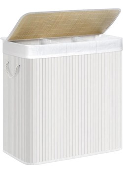 Biały bambusowy trzykomorowy kosz na pranie - Ulis ze sklepu Edinos.pl w kategorii Kosze na pranie - zdjęcie 172230995