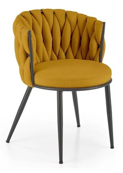 Musztardowe krzesło z tapicerowane w stylu modern glam - Trenza ze sklepu Edinos.pl w kategorii Krzesła - zdjęcie 172232129