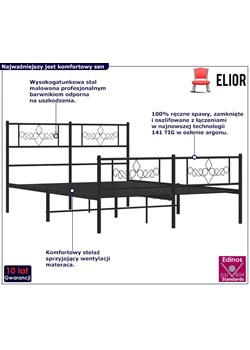 Czarne metalowe łóżko małżeńskie 140x200cm - Gisel ze sklepu Edinos.pl w kategorii Łóżka i materace - zdjęcie 172232765