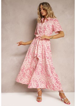 Różowa Sukienka o Koszulowym Kroju w Kwiaty z Materiałowym Paskiem Freria ze sklepu Renee odzież w kategorii Sukienki - zdjęcie 172242755