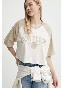 Converse t-shirt bawełniany damski kolor beżowy ze sklepu ANSWEAR.com w kategorii Bluzki damskie - zdjęcie 172243775