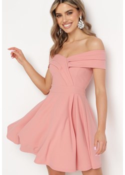 Różowa Sukienka z Hiszpańskim Dekoltem o Rozkloszowanym Fasonie Vilenia ze sklepu Born2be Odzież w kategorii Sukienki - zdjęcie 172244109