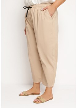 Beżowe Spodnie z Troczkiem 7/8 z Bawełny Cranestra ze sklepu Born2be Odzież w kategorii Spodnie damskie - zdjęcie 172244336