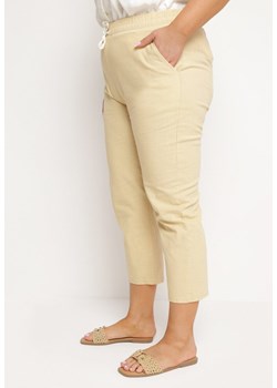 Beżowe Spodnie 7/8 z Bawełny Ściągane Troczkiem Tiimaxie ze sklepu Born2be Odzież w kategorii Spodnie damskie - zdjęcie 172244357