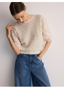 Reserved - Dzianinowa bluzka z ażurowym haftem - kremowy ze sklepu Reserved w kategorii Bluzki damskie - zdjęcie 172245698
