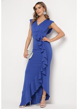 Niebieska Asymetryczna Sukienka z Dekoltem V i Ozdobną Falbaną Efiola ze sklepu Born2be Odzież w kategorii Sukienki - zdjęcie 172245908