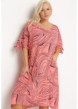 Różowa Trapezowa Sukienka z Bawełny z Krótkim Rękawem Vivantia ze sklepu Born2be Odzież w kategorii Sukienki - zdjęcie 172246277