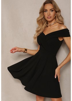Czarna Rozkloszowana Sukienka z Dekoltem w Łódkę Cerania ze sklepu Renee odzież w kategorii Sukienki - zdjęcie 172246596